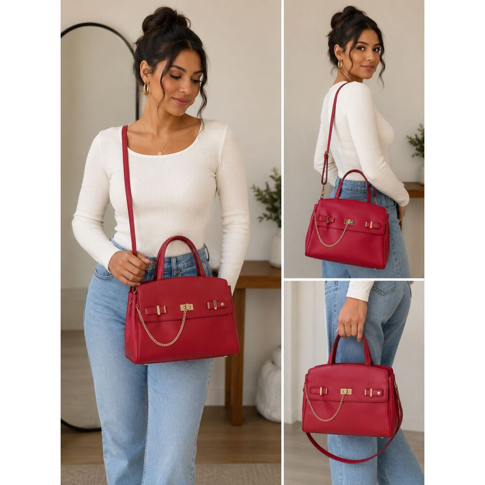 Women’s INC International Concepts Bright Red Satchel with Gold Chain Accent